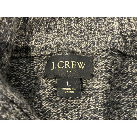 J.Crew Mens Lambswool Blend Cowl Neck Fisherman Sweater L Blue Marled Academia - Picture 4 of 8